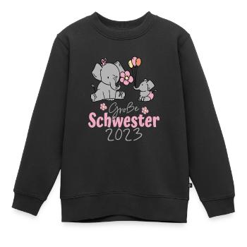 Große Schwester 2023 Elefanten - Kinder Premium Organic Sweatshirt - Schwarz - Vorne - AI Model Kid Female (0cm)