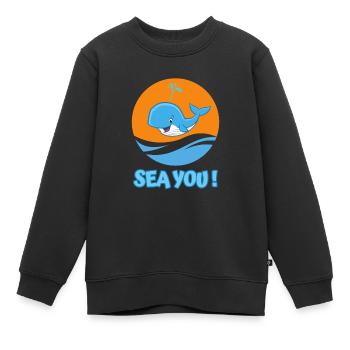 Whale in the sea greets with "Sea you!" - Kids Premium Organic Sweatshirt - black - Front - AI Model Kid Female (0cm)