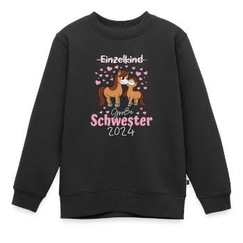 Große Schwester 2024 Pferd Baby Verkündung - Kinder Premium Organic Sweatshirt - Schwarz - Vorne - AI Model Kid Female (0cm)