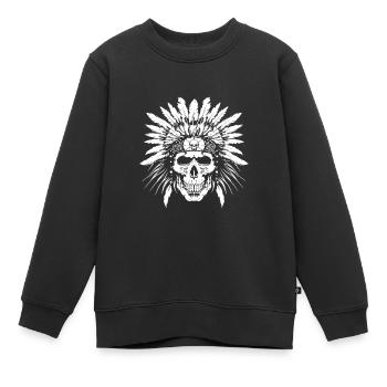 Chef Crâne Indien - Sweat Premium enfant bio - noir - Devant - AI Model Kid Female (0cm)
