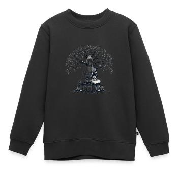 Buddha Meditation unter Bodhgaya Bodhi Baum - Kinder Premium Organic Sweatshirt - Schwarz - Vorne - AI Model Kid Female (0cm)