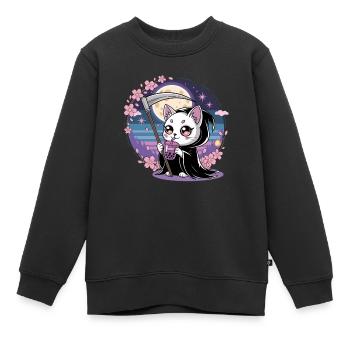 Sensenmann Anime Katze Kirschblüte - Kinder Premium Organic Sweatshirt - Schwarz - Vorne - AI Model Kid Female (0cm)