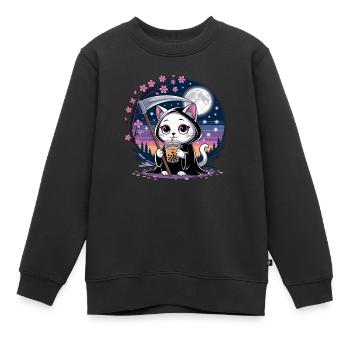 Sensenmann Anime Katze Kirschblüte - Kinder Premium Organic Sweatshirt - Schwarz - Vorne - AI Model Kid Female (0cm)