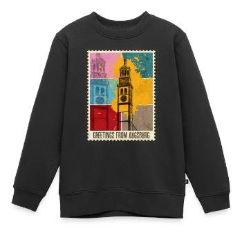 Augsbourg Allemagne Ville Skyline Timbre Poste Coloré - Sweat Premium enfant bio - noir - Devant - AI Model Kid Female (0cm)