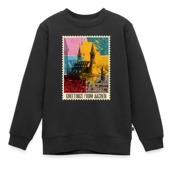 Aix-la-Chapelle Allemagne Ville Skyline Timbre Coloré - Sweat Premium enfant bio - noir - Devant - AI Model Kid Female (0cm)