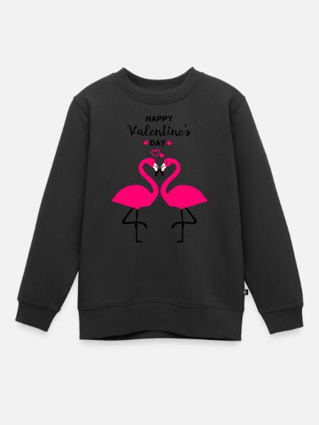 Flamants roses Saint-Valentin - Sweat Premium enfant bio - noir