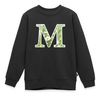 Letter M, Monogram, Floral Pattern - Kids Premium Organic Sweatshirt - black - Front - AI Model Kid Female (0cm)