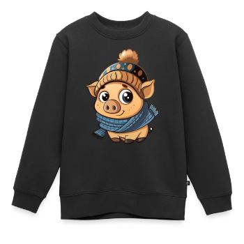 Cute piggy with scarf and bobble hat. - Kids Premium Organic Sweatshirt - black - Front - AI Model Kid Female (0cm)