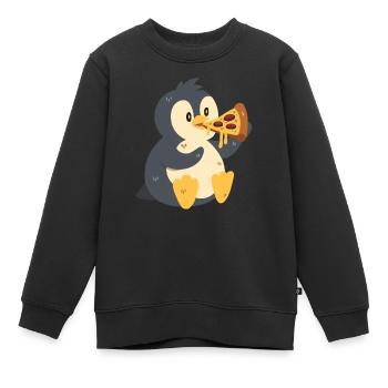 Pingouin à la pizza - Sweat Premium enfant bio - noir - Devant - AI Model Kid Female (0cm)
