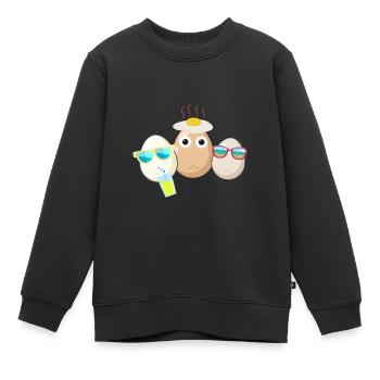Oeufs,Oeuf,Famille d’oeufs, Famille,Oeuf au plat, Été - Sweat Premium enfant bio - noir - Devant - AI Model Kid Female (0cm)
