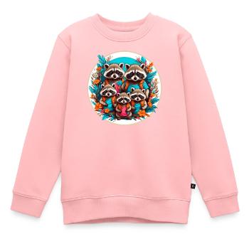 Liebenswerte Waschbärfamilie. Lustige Waschbären - Kinder Premium Organic Sweatshirt - Rosa - Vorne - AI Model Kid Female (0cm)