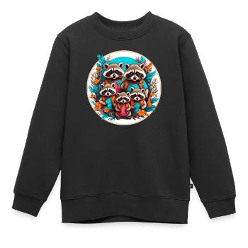 Liebenswerte Waschbärfamilie. Lustige Waschbären - Kinder Premium Organic Sweatshirt - Schwarz - Vorne - AI Model Kid Female (0cm)