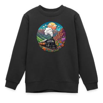 Train de chemin de fer nostalgique de locomotive fumante - Sweat Premium enfant bio - noir - Devant - AI Model Kid Female (0cm)