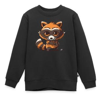 Whimsical Rascal : un raton laveur joueur avec un bandit - Sweat Premium enfant bio - noir - Devant - AI Model Kid Female (0cm)