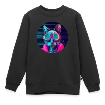 Chat élégant - Sweat Premium enfant bio - noir - Devant - AI Model Kid Female (0cm)