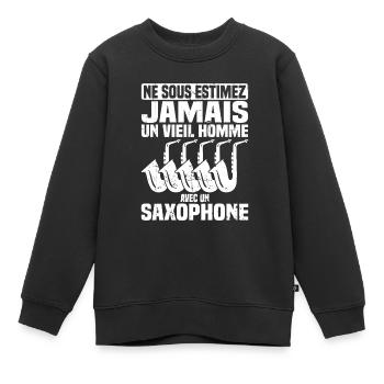 Un vieil homme avec un saxophone - Sweat Premium enfant bio - noir - Devant - AI Model Kid Female (0cm)