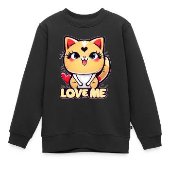 Un drôle chat chibi plein d'amour - Sweat Premium enfant bio - noir - Devant - AI Model Kid Female (0cm)