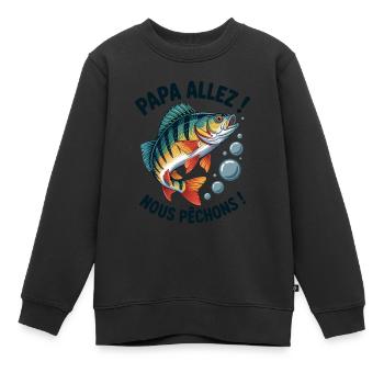 Papa allez! Nous pêchons ! Perche sautante - Sweat Premium enfant bio - noir - Devant - AI Model Kid Female (0cm)