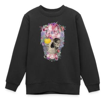 Tête de mort avec des fleurs - Sweat Premium enfant bio - noir - Devant - AI Model Kid Female (0cm)