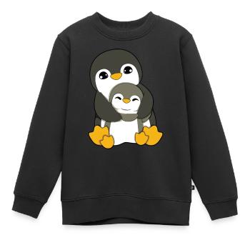 Câlin de pingouin - Sweat Premium enfant bio - noir - Devant - AI Model Kid Female (0cm)