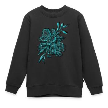 blaue Blüten - Kinder Premium Organic Sweatshirt - Schwarz - Vorne - AI Model Kid Female (0cm)