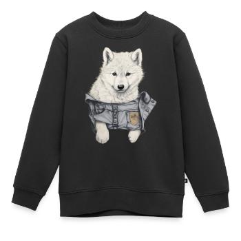Mignon loup blanc dans Pocket Funny Wolves Graphique - Sweat Premium enfant bio - noir - Devant - AI Model Kid Female (0cm)