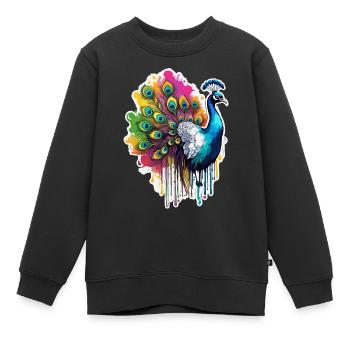 Paon / Animal / Zoo / Plumage / Beauté naturelle - Sweat Premium enfant bio - noir - Devant - AI Model Kid Female (0cm)