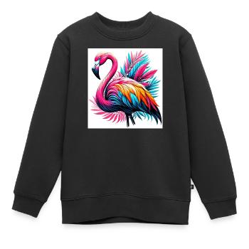 Rosa Flamingo - Kinder Premium Organic Sweatshirt - Schwarz - Vorne - AI Model Kid Female (0cm)