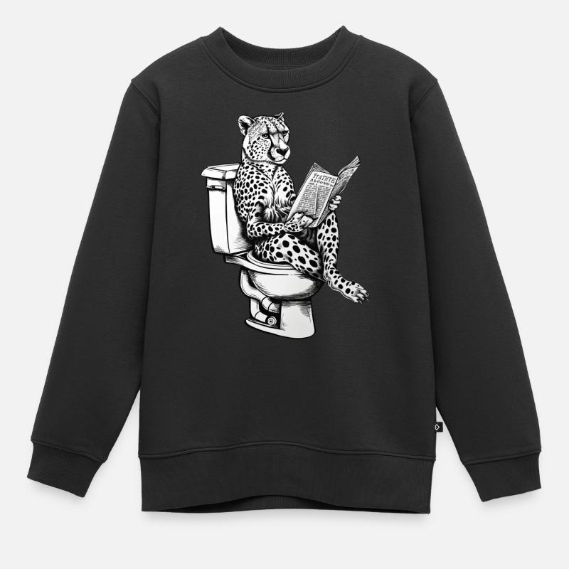 Guépard de lecture sur les toilettes dans un style vintage - Sweat Premium enfant bio - noir