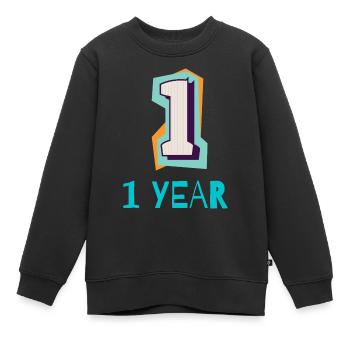 1. 1 AN. 1er ANNIVERSAIRE. ANNIVERSAIRE 1 AN. ANNI - Sweat Premium enfant bio - noir - Devant - AI Model Kid Female (0cm)