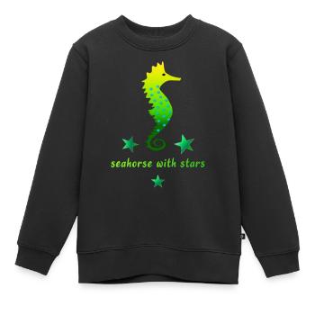 Hippocampe vert avec astérisque - Sweat Premium enfant bio - noir - Devant - AI Model Kid Female (0cm)