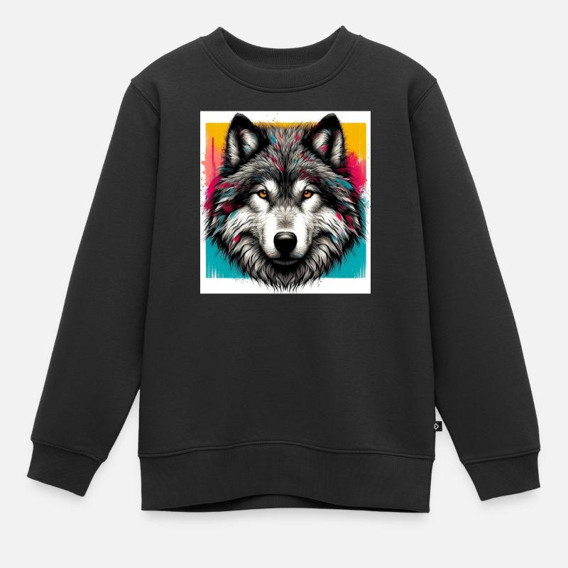 Wolf - Kinder Premium Organic Sweatshirt - Schwarz