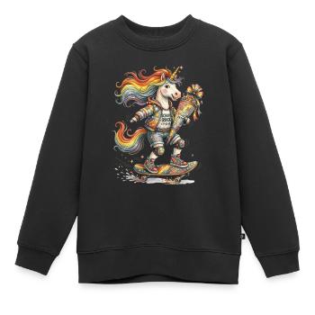 Skater Einhorn Schulanfang 2026 - Kinder Premium Organic Sweatshirt - Schwarz - Vorne - AI Model Kid Female (0cm)