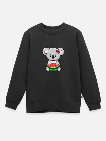 La douce fille Kawaii Koala mange de la pastèque - Sweat Premium enfant bio - noir