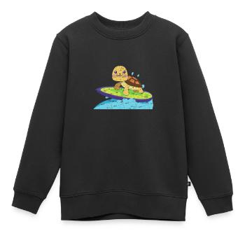 Turtle on surfboard - Kids Premium Organic Sweatshirt - black - Front - AI Model Kid Female (0cm)