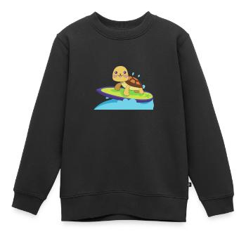 Turtle on surfboard - Kids Premium Organic Sweatshirt - black - Front - AI Model Kid Female (0cm)