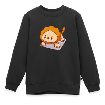 Löwe Liegestütze Kawaii Anstrengend Stark - Kinder Premium Organic Sweatshirt - Schwarz - Vorne - AI Model Kid Female (0cm)