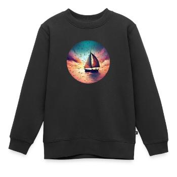 Segelboot segelt in den Sonnenuntergang Grunge - Kinder Premium Organic Sweatshirt - Schwarz - Vorne - AI Model Kid Female (0cm)
