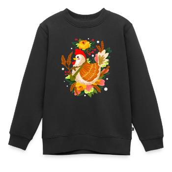 Une mère poule fait éclore des œufs d’élevage de poulets - Sweat Premium enfant bio - noir - Devant - AI Model Kid Female (0cm)