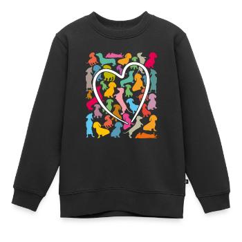 viele bunte Dackel und großes Herz - Kinder Premium Organic Sweatshirt - Schwarz - Vorne - AI Model Kid Female (0cm)