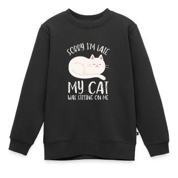 Désolé d’être en retard, mon chat était assis sur moi - Sweat Premium enfant bio - noir - Devant - AI Model Kid Female (0cm)
