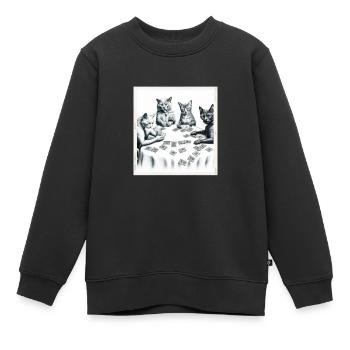 Cats Playing Cards - Kinder Premium Organic Sweatshirt - Schwarz - Vorne - AI Model Kid Female (0cm)