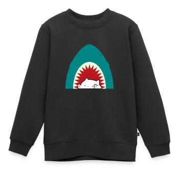 Chat mangeur de requins - Sweat Premium enfant bio - noir - Devant - AI Model Kid Female (0cm)