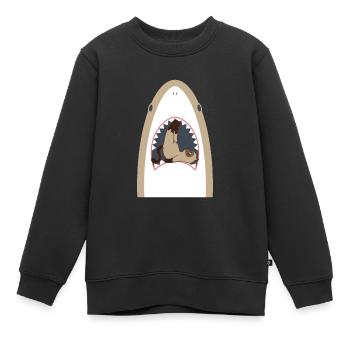 Chat mangeur de requins - Sweat Premium enfant bio - noir - Devant - AI Model Kid Female (0cm)