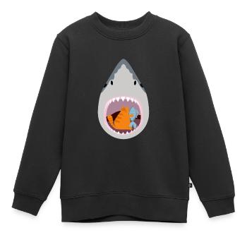 Chat mangeur de requins - Sweat Premium enfant bio - noir - Devant - AI Model Kid Female (0cm)