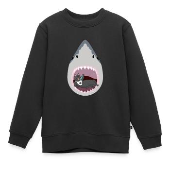 Chat mangeur de requins - Sweat Premium enfant bio - noir - Devant - AI Model Kid Female (0cm)