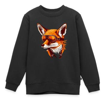 Renard avec lunettes d’aviateur - Sweat Premium enfant bio - noir - Devant - AI Model Kid Female (0cm)