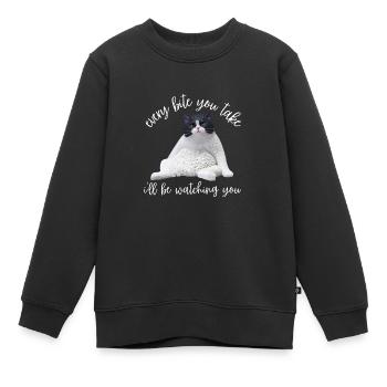 Obésité du gros chat - Sweat Premium enfant bio - noir - Devant - AI Model Kid Female (0cm)