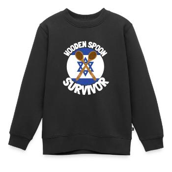 J’ai survécu à la cuillère de bois - Parenting - Sweat Premium enfant bio - noir - Devant - AI Model Kid Female (0cm)