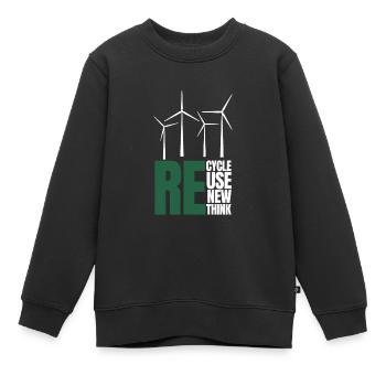 Recycle Réutiliser Renew Rethink Wind Turbine - Wind - Sweat Premium enfant bio - noir - Devant - AI Model Kid Female (0cm)